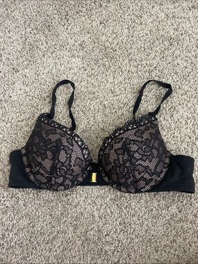 Soma Black Lace-Overlay Nude Illusion Push-Up Bra